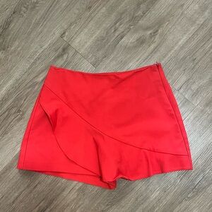 Zara Red Ruffle-Front Skort